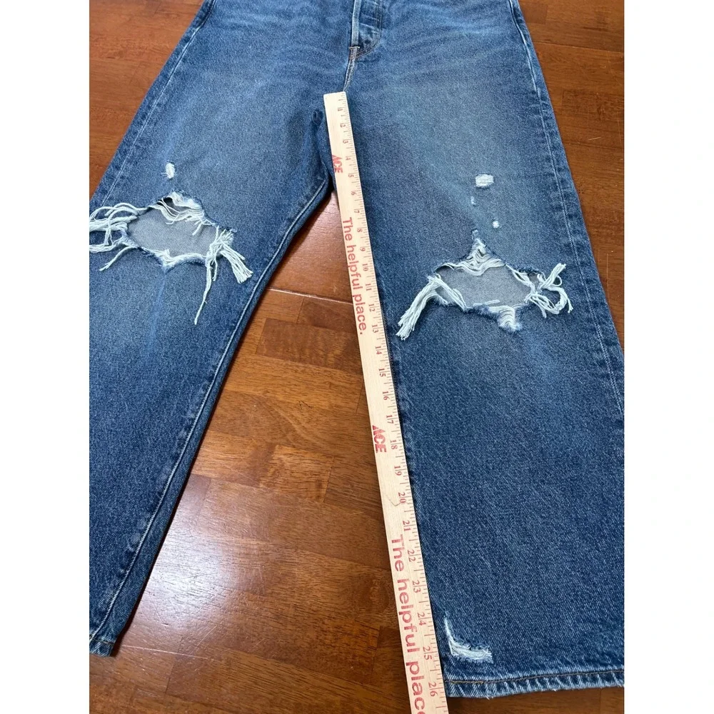 Levi's Ribcage Straight Ankle Jeans Womens 31 Blue Distressed High Rise Denim